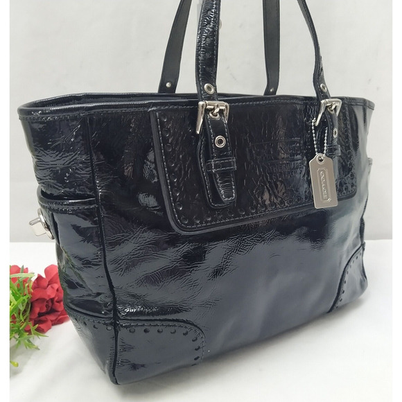 Coach Gallery Black Patent Leather Double Handles Zipper Tote Bag - Picture 3 of 15